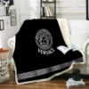 Versace Black Logo Fleece Blanket Luxury Fashion Brand Home Decor