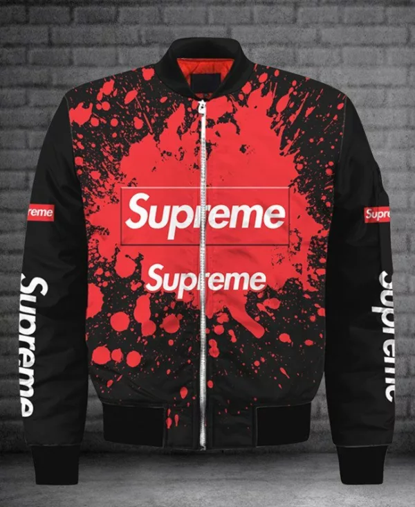 Supreme Red Paint Bomber Jacket Fashion Brand Luxury Outfit