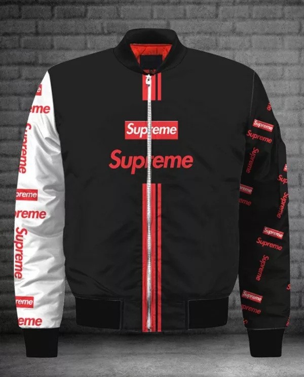 Supreme Black Bomber Jacket Luxury Fashion Brand Outfit