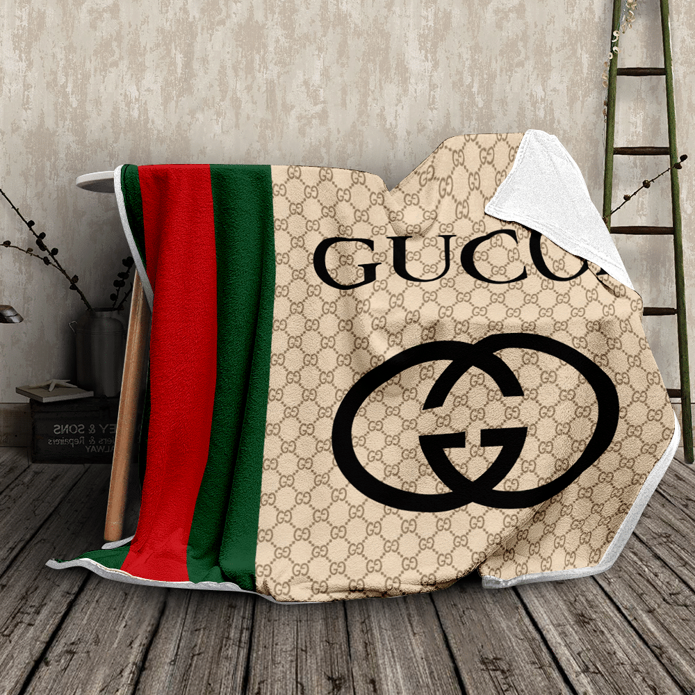 Gucci Beige Logo Fleece Blanket Fashion Brand Luxury Home Decor