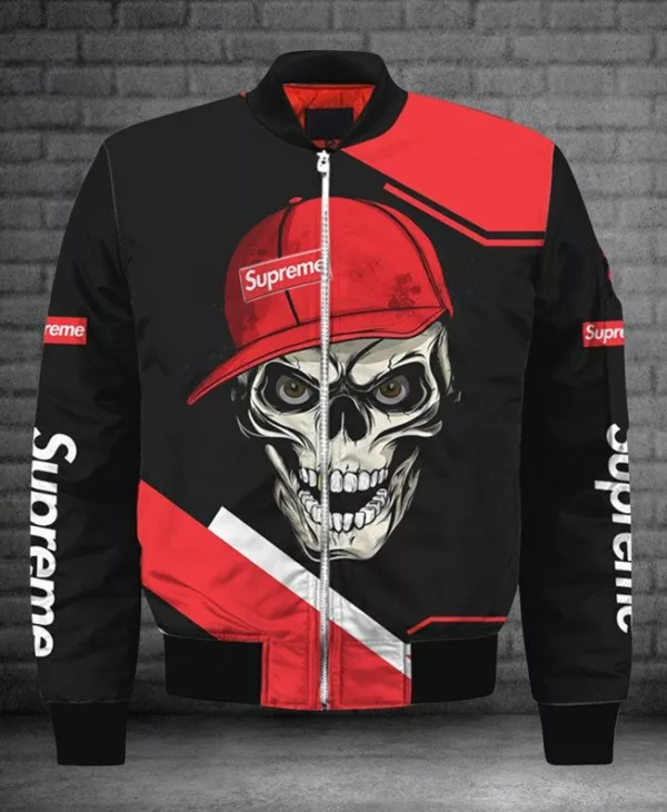 Supreme Skull Black Bomber Jacket Luxury Fashion Brand Outfit