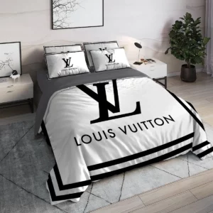 Louis Vuitton White Logo Brand Bedding Set Bedroom Home Decor Bedspread Luxury
