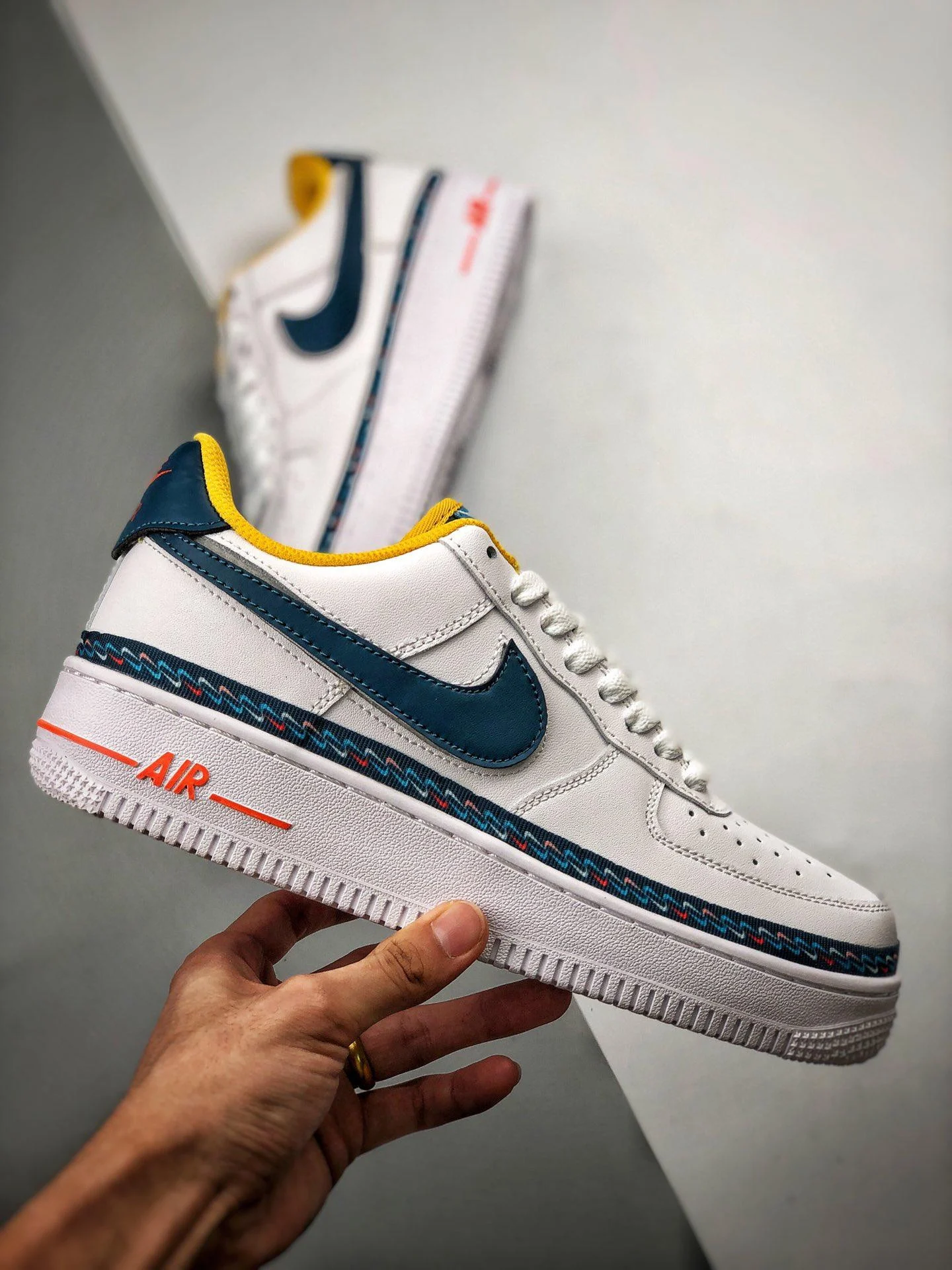Nike Air Force 1 Low Swoosh Chain White Blue Orange For Sale