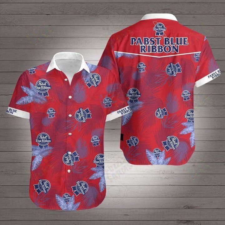 Pabst Blue Ribbon Beer Button Up Hawaiian Shirt