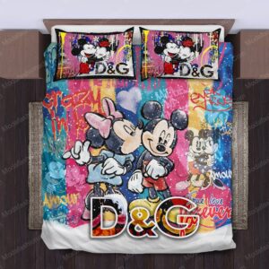 Dolce &amp; Gabbana Mickey Logo Brand Bedding Set Bedspread Home Decor Luxury Bedroom