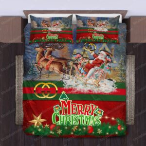 Santa ClausโS Reindeer Gucci Logo Brand Bedding Set Luxury Home Decor Bedspread Bedroom