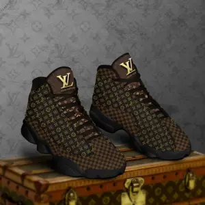 Louis Vuitton Brown Gold LV Air Jordan 13 Fashion Luxury Shoes Sneakers Trending