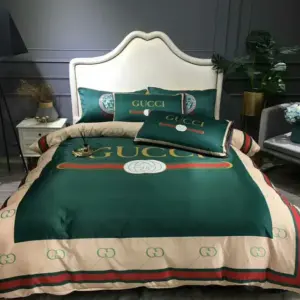 Gucci Dark Green Logo Brand Bedding Set Home Decor Luxury Bedroom Bedspread
