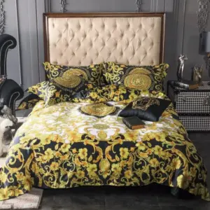 Gianni Versace Gold Logo Brand Bedding Set Home Decor Bedroom Bedspread Luxury