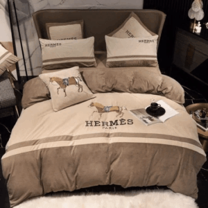 Hermes Logo Brand Bedding Set Luxury Bedspread Bedroom Home Decor