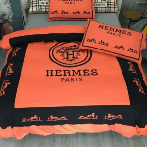 Hermes Paris Logo Brand Bedding Set Bedroom Luxury Bedspread Home Decor