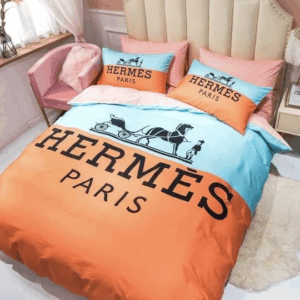 Hermes Paris Logo Brand Bedding Set Home Decor Bedspread Bedroom Luxury
