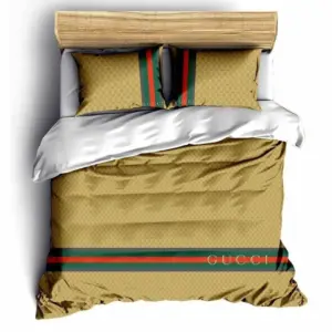 Gucci Logo Brand Bedding Set Luxury Bedspread Bedroom Home Decor