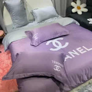 Chanel Violet Logo Brand Bedding Set Luxury Home Decor Bedroom Bedspread