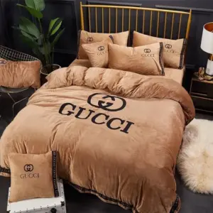Gucci Brown Logo Brand Bedding Set Bedroom Luxury Bedspread Home Decor