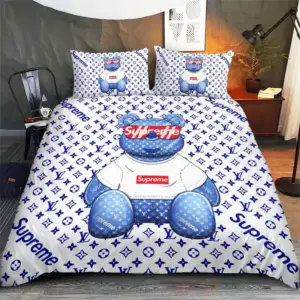 Louis Vuitton Bear Supreme Logo Brand Bedding Set Bedroom Bedspread Luxury Home Decor