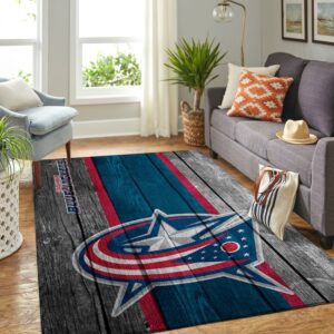 Columbus Blue Jackets Nhl Team Logo Wooden Type 7225 Rug Home Decor Area Carpet Living Room
