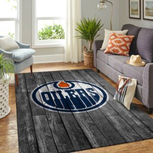 Edmonton Oilers Nhl Team Logo Grey Wooden Type 7667 Rug Area Carpet Home Decor Living Room