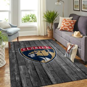 Florida Panthers Nhl Team Logo Grey Wooden Type 7706 Rug Living Room Home Decor Area Carpet