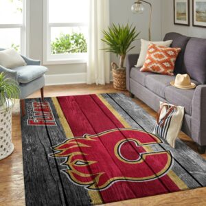 Calgary Flames Nhl Team Logo Wooden Type 7740 Rug Area Carpet Living Room Home Decor
