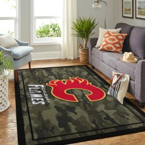 Calgary Flames Nhl Team Logo Camo Type 7789 Rug Area Carpet Living Room Home Decor