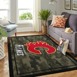 Calgary Flames Nhl Team Logo Camo Style Custom Type 7839 Rug Home Decor Area Carpet Living Room