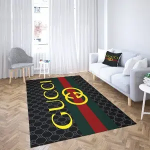 Gucci Black Stripe Rectangle Rug Home Decor Area Carpet Luxury Fashion Brand Door Mat