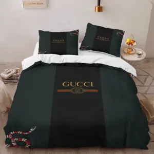 Gucci Dark Snake Louis Vuitton Logo Brand Bedding Set Bedroom Luxury Bedspread Home Decor