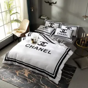 Chanel White Logo Brand Bedding Set Bedspread Bedroom Home Decor Luxury