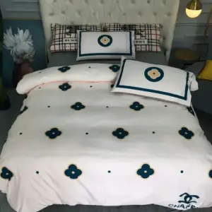 Chanel Flower White Logo Brand Bedding Set Bedspread Luxury Home Decor Bedroom