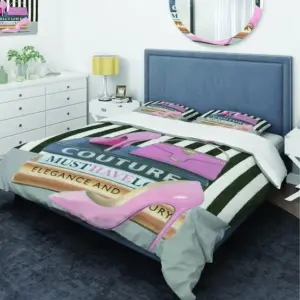 Designart 'Glam High Heels Vii' Glam - &amp; Shams ( +Ham ( Not Included)) Black Design Art Logo Brand Bedding Set Luxury Bedroom Home Decor Bedspread