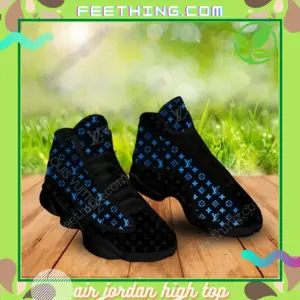 Louis Vuitton All Black Bright Blue Logo Air Jordan 13 Sneakers Trending Luxury Shoes Fashion
