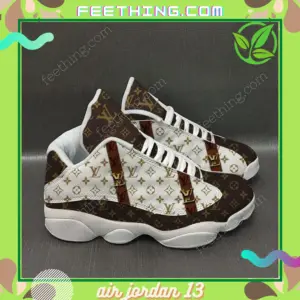 Louis Vuitton Black White Brown Stripes LV Logo Air Jordan 13 Fashion Shoes Sneakers Luxury Trending