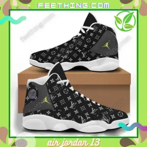 Louis Vuitton Black Whitelouis Logo Air Jordan 13 Shoes Sneakers Luxury Trending Fashion
