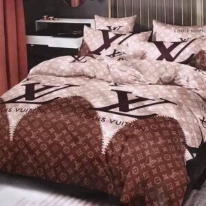 Louis Vuitton Brown Pinky Logo Brand Bedding Set Home Decor Bedroom Bedspread Luxury