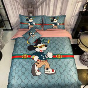 Gucci Mickey Mouse Logo Brand Bedding Set Luxury Bedspread Home Decor Bedroom