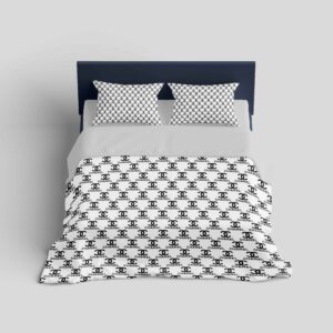 Chanel White Black Logo Brand Bedding Set Home Decor Bedspread Bedroom Luxury
