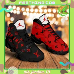 Louis Vuitton Black RedsupremeLV Logo Air Jordan 13 Fashion Trending Shoes Luxury Sneakers