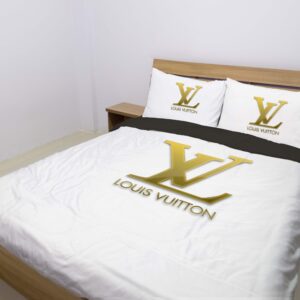Louis Vuitton Golden Louis Vuitton Logo Brand Bedding Set Luxury Bedroom Bedspread Home Decor