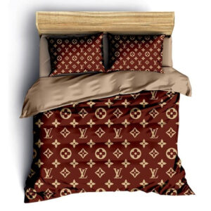 Louis Vuitton Red Brown Logo Brand Bedding Set Home Decor Bedspread Bedroom Luxury
