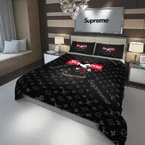 Louis Vuitton Supreme Mickey Mouse Disney Louis Vuitton Logo Brand Bedding Set Bedroom Luxury Bedspread Home Decor