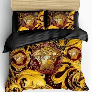 Versace Golden Logo Brand Bedding Set Luxury Home Decor Bedspread Bedroom