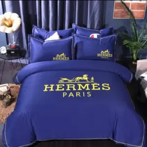 Hermes Blue Logo Brand Bedding Set Bedroom Home Decor Luxury Bedspread