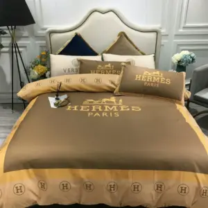 Hermes Paris Logo Brand Bedding Set Home Decor Bedspread Luxury Bedroom
