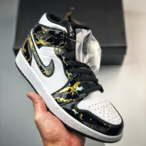 Air Jordan 1 Mid Black Gold White For Sale