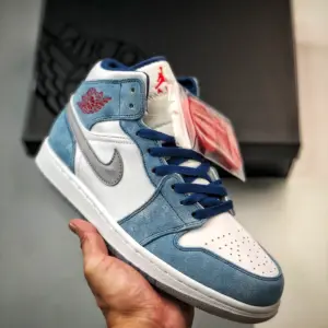 Air Jordan 1 Mid French Blue Fire Red-White-Light Steel Grey For Sale