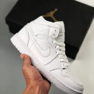 Air Jordan 1 Mid Triple White 554724-109 On Sale
