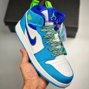 Air Jordan 1 Mid White Blue Neon Green DA8010-400 For Sale