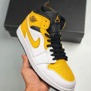 Air Jordan 1 Mid White University Gold-Black 554724-170 For Sale