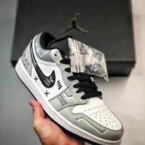 Custom Air Jordan 1 Low White Grey Black For Sale